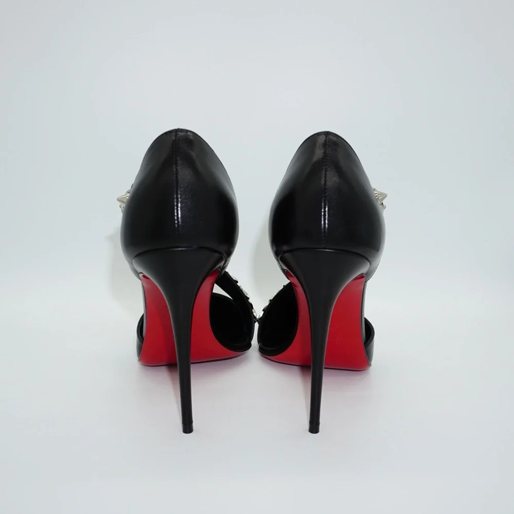 Christian Louboutin Deomina Chain 100 Black Spike Cross Strap Heel Pump 38.5 - Picture 5 of 11